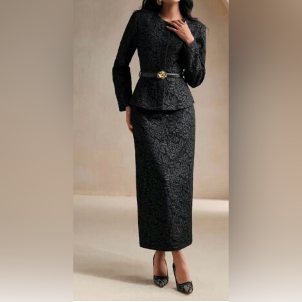 Anewsta Casual Ladies Black Textured
Top + Skirt 2 Pieces Set